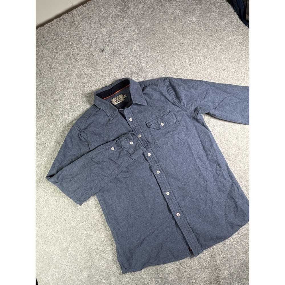 The Normal Brand Shirt Mens M Long Sleeve Blue Chambray Flannel Button Up Bear